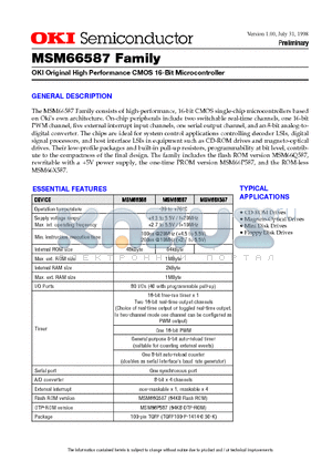 MSM66586 datasheet - OKI Original High Performance CMOS 16-Bit Microcontroller