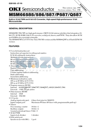 MSM66586TS-K datasheet - Built-in 16 bit PWM and 8 bit A/D Converter, High-speed High-preformance 16 bit Microcontroller