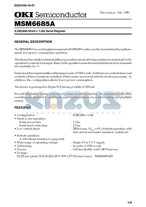 MSM6685A datasheet - 8,388,608-Word x 1-Bit Serial Register