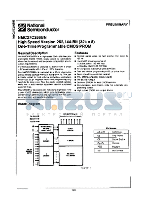 NMC27C256BN150 datasheet - High Speed Version 262, 144-Bit(32k X 8) One-Time Programmable CMOS PROM