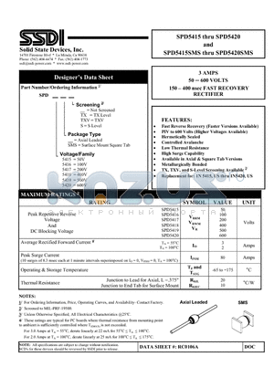 SPD5415TXV datasheet - 3 AMPS 50 - 600 VOLTS 150 - 400 nsec FAST RECOVERY RECTIFIER