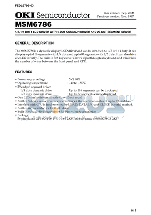 MSM6786 datasheet - 1/3, 1/4 DUTY LCD DRIVER WITH 4-DOT COMMON DRIVER AND 29-DOT SEGMENT DRIVER