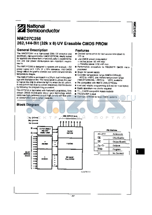 NMC27C256QM250 datasheet - 262, 144-Bit (32k X 8) UV Erasable CMOS PROM