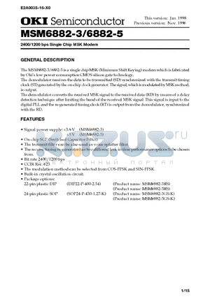 MSM6882-3 datasheet - 2400/1200 bps Single Chip MSK Modem