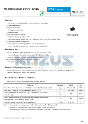 SMAJ190CA datasheet - Transient Voltage Suppressors