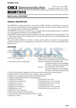 MSM7503 datasheet - Multi-Function PCM CODEC