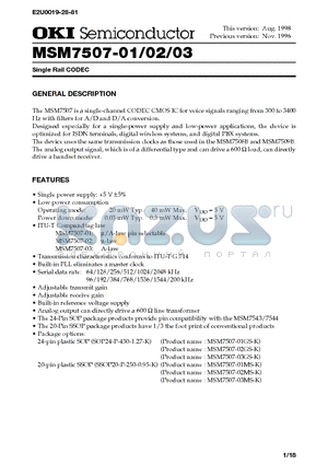 MSM7507-02GS-K datasheet - Single Rail CODEC