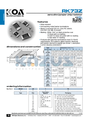 RK73Z1JLTPL datasheet - zero ohm jumper chip resistor