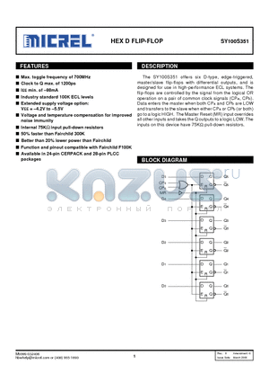 SY100S351JZ datasheet - HEX D FLIP-FLOP