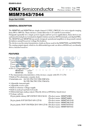 MSM7544 datasheet - Single Rail CODEC