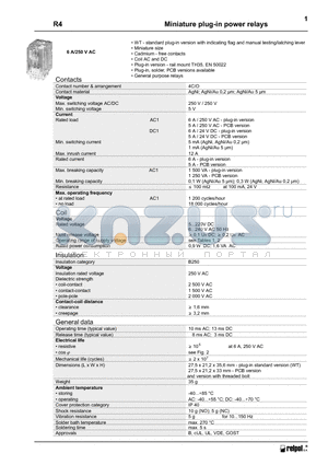 R3231447 datasheet - Miniature plug-in power relays