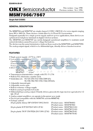 MSM7567RS datasheet - Single Rail CODEC