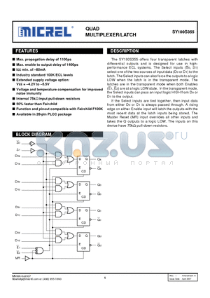 SY100S355JZ datasheet - QUAD MULTIPLEXER/LATCH