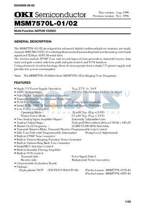 MSM7570L-01 datasheet - Multi-Function ADPCM CODEC