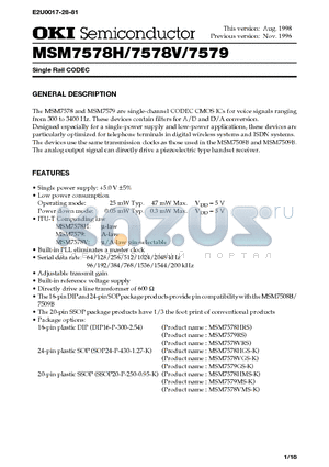 MSM7578V datasheet - Single Rail CODEC