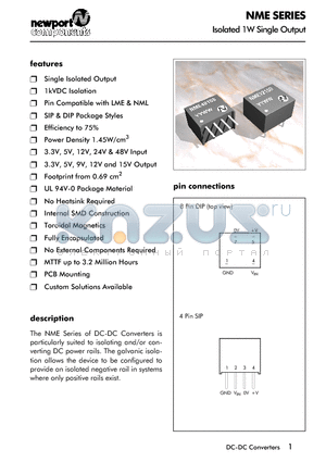 NME0312 datasheet - Isolated 1WSingle Output