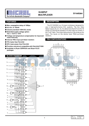 SY100S364FC datasheet - 16-INPUT MULTIPLEXER