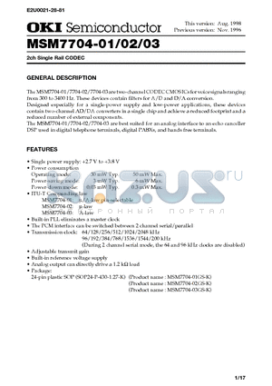 MSM7704-02 datasheet - 2ch Single Rail CODEC