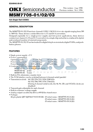 MSM7705 datasheet - 4ch Single Rail CODEC