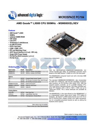 MSM800XEL datasheet - 500MHz, soldered 256 DRAM