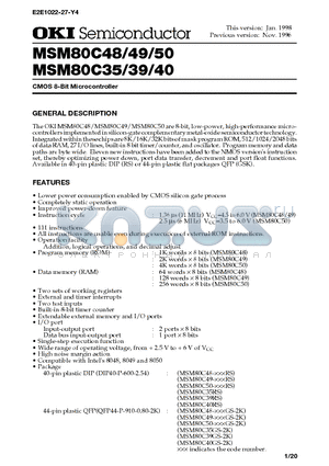 MSM80C35 datasheet - CMOS 8-Bit Microcontroller