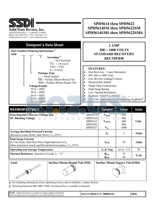 SPD5622SMSS datasheet - 1 AMP 200 - 1000 VOLTS  STANDARD RECOVERY STANDARD RECOVERY