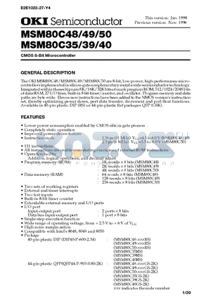 MSM80C49 datasheet - CMOS 8-Bit Microcontroller