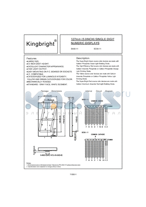 SA50-11EWA datasheet - 127mm (5.0INCH) SINGLE DIGIT NUMERIC DISPLAYS