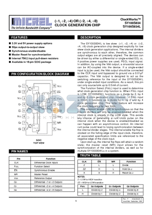 SY100S834 datasheet - (1, 2, 4) OR (2, 4, 8) CLOCK GENERATION CHIP