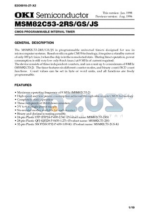 MSM82C53-2RS datasheet - CMOS PROGRAMMABLE INTERVAL TIMER