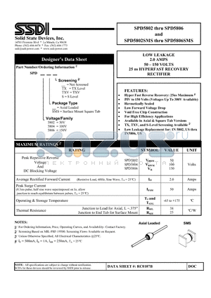 SPD5804 datasheet - HYPERFAST RECOVERY RECTIFIER