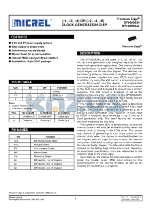 SY100S834ZI datasheet - (1, 2, 4) OR (2, 4, 8) CLOCK GENERATION CHIP