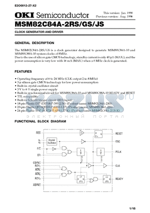 MSM82C84A-2JS datasheet - CLOCK GENERATOR AND DRIVER