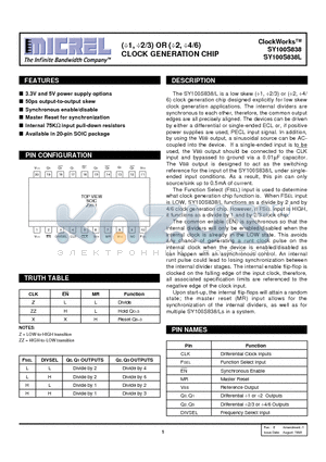 SY100S838LZCTR datasheet - (1, 2/3) OR (2, 4/6) CLOCK GENERATION CHIP