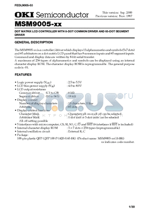 MSM9005 datasheet - DOT MATRIX LCD CONTROLLER WITH 8-DOT COMMON DRIVER AND 65-DOT SEGMENT DRIVER