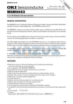 MSM9563 datasheet - IC for FM Multiplex Data Demodulation