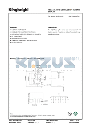 SA52-11EWA datasheet - 13.2mm(0.52INCH) SINGLE DIGIT NUMERIC DISPLAY