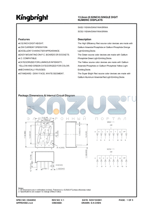 SA52-11SRWA datasheet - 13.2 MM SIGNLE DIGIT NUMERIC DISPLAYS