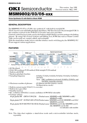 MSM9803 datasheet - Voice Synthesis IC with Built-in Mask ROM