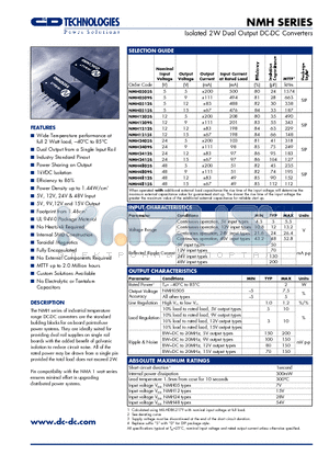 NMH0505D datasheet - ISOLATED 2W DUAL OUTPUT DC-DC CONVERTERS