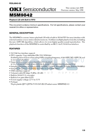 MSM9842 datasheet - Playback LSI with Built-in FIFO