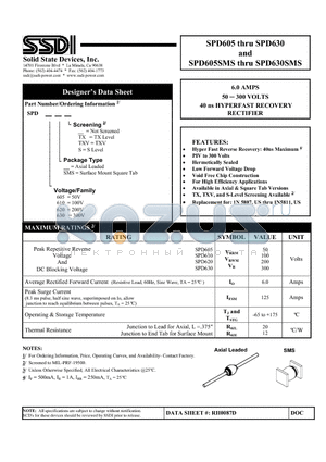 SPD630 datasheet - 6.0 AMPS 50 - 300 VOLTS 40 ns HYPERFAST RECOVERY RECTIFIER