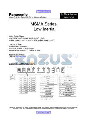 MSMA152 datasheet - Minas A Series Digital AC Servo Motors & Drivers