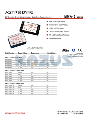 MSMC-5002 datasheet - 5W Medical Grade Ultraminiature Switching Power Supplies