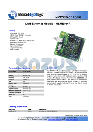 MSME104R datasheet - LAN-Ethernet Module