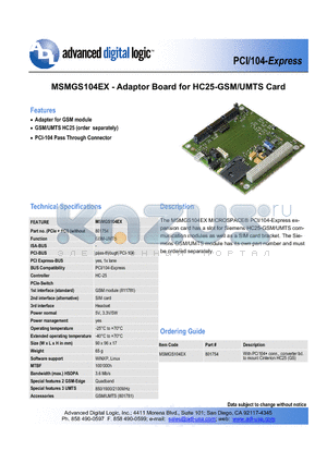 MSMGS104EX datasheet - Adaptor Board for HC25-GSM/UMTS Card