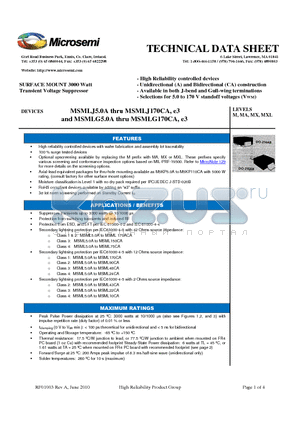 MSMLG14A datasheet - SURFACE MOUNT 3000 Watt Transient Voltage Suppressor