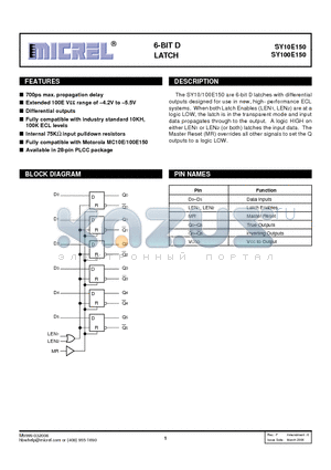 SY10E150 datasheet - 6-BIT D LATCH