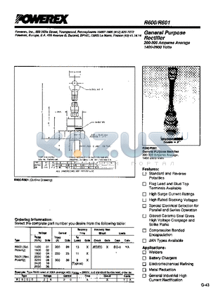 R5001020 datasheet - General Purpose Rectifier (200-300 Amperes Average 1400-2600 Volts)