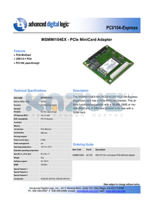 MSMMI104EX datasheet - PCIe MiniCard Adapter